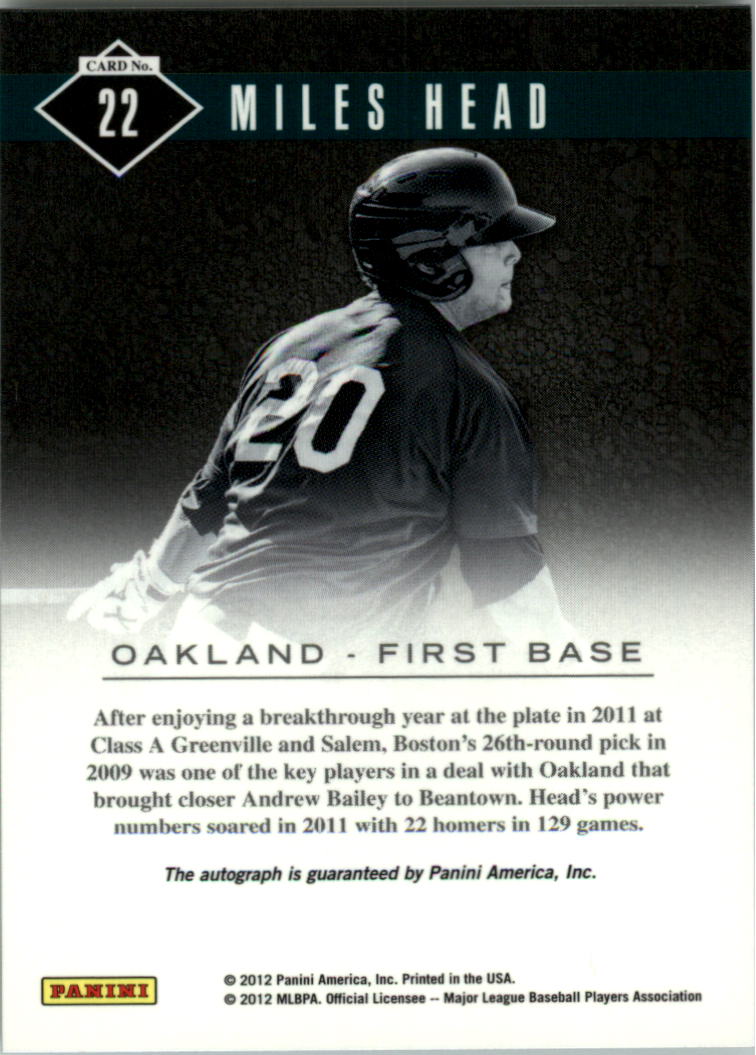 2011 Limited Prospects Signatures #22 Miles Head/899 back image