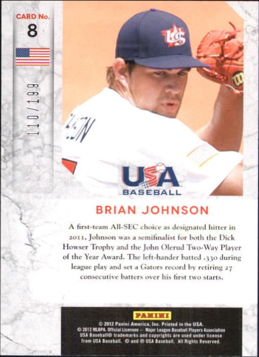 2011 Limited USA Baseball National Team #8 Brian Johnson back image