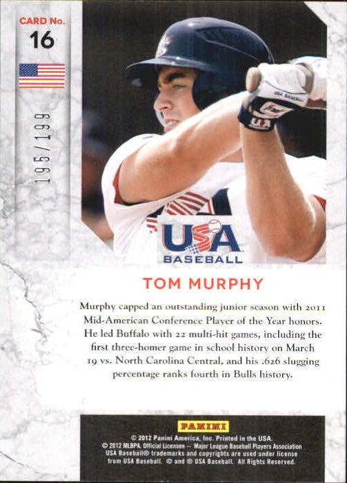 2011 Limited USA Baseball National Team #16 Tom Murphy back image