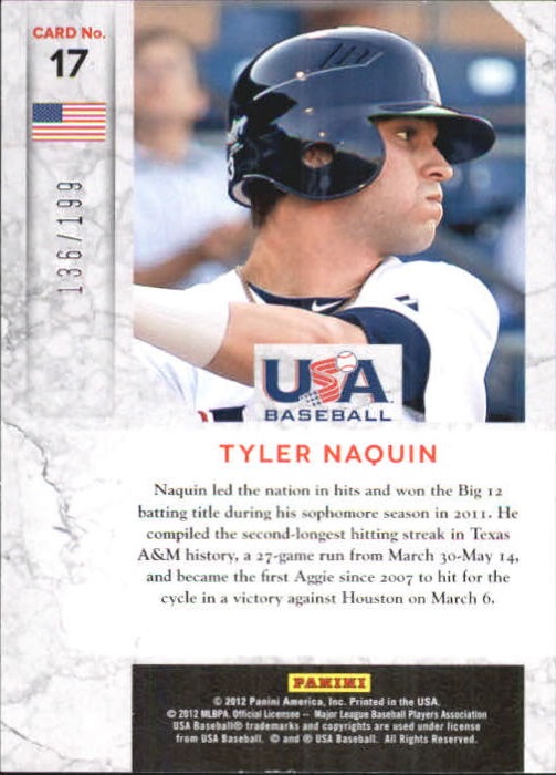 2011 Limited USA Baseball National Team #17 Tyler Naquin back image