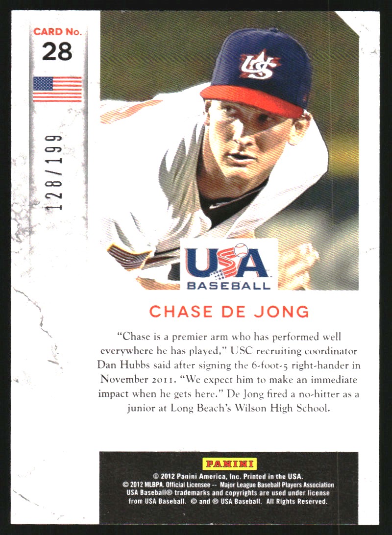 2011 Limited USA Baseball National Team #28 Chase De Jong back image