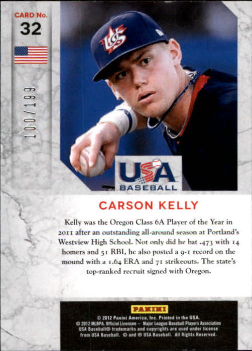2011 Limited USA Baseball National Team #32 Carson Kelly back image