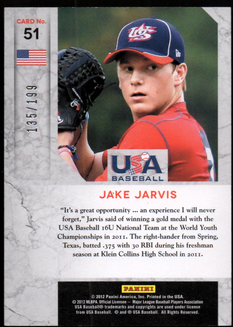 2011 Limited USA Baseball National Team #51 Jake Jarvis back image