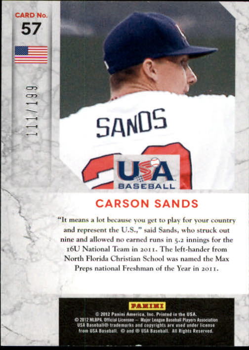 2011 Limited USA Baseball National Team #57 Carson Sands back image