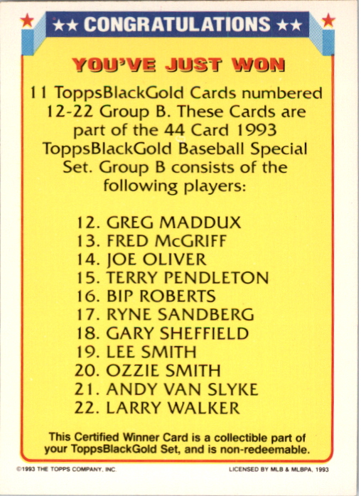 1993 Topps Black Gold #B2 Winner B 12-22 Prize back image
