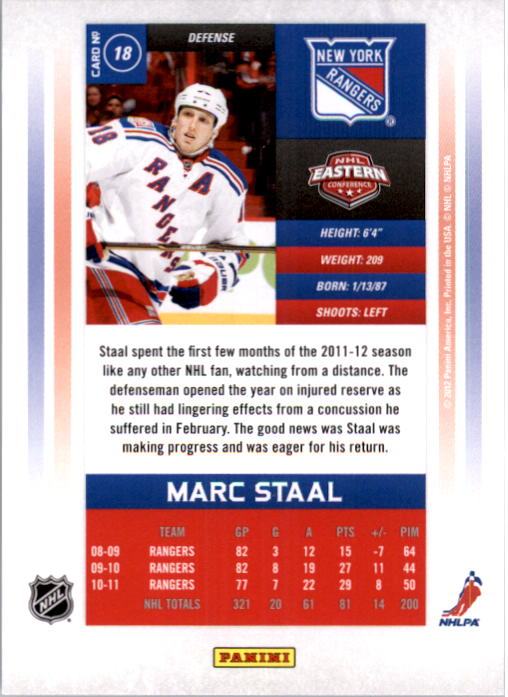 2011-12 Panini Contenders Gold #18 Marc Staal back image