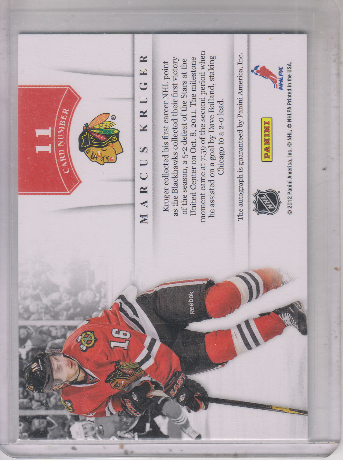 2011-12 Panini Contenders NHL Ink #11 Marcus Kruger back image