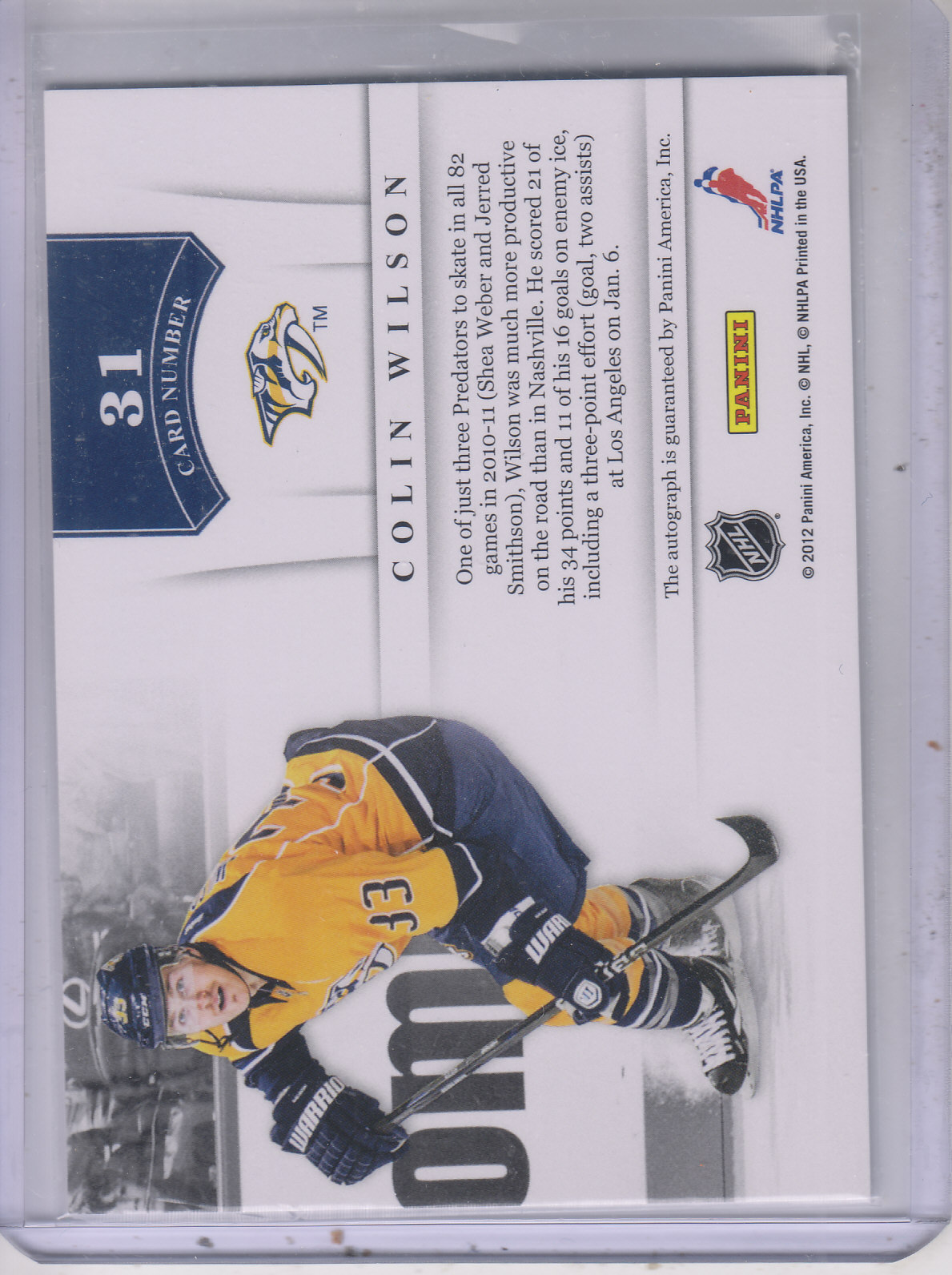 2011-12 Panini Contenders NHL Ink #31 Colin Wilson SP back image