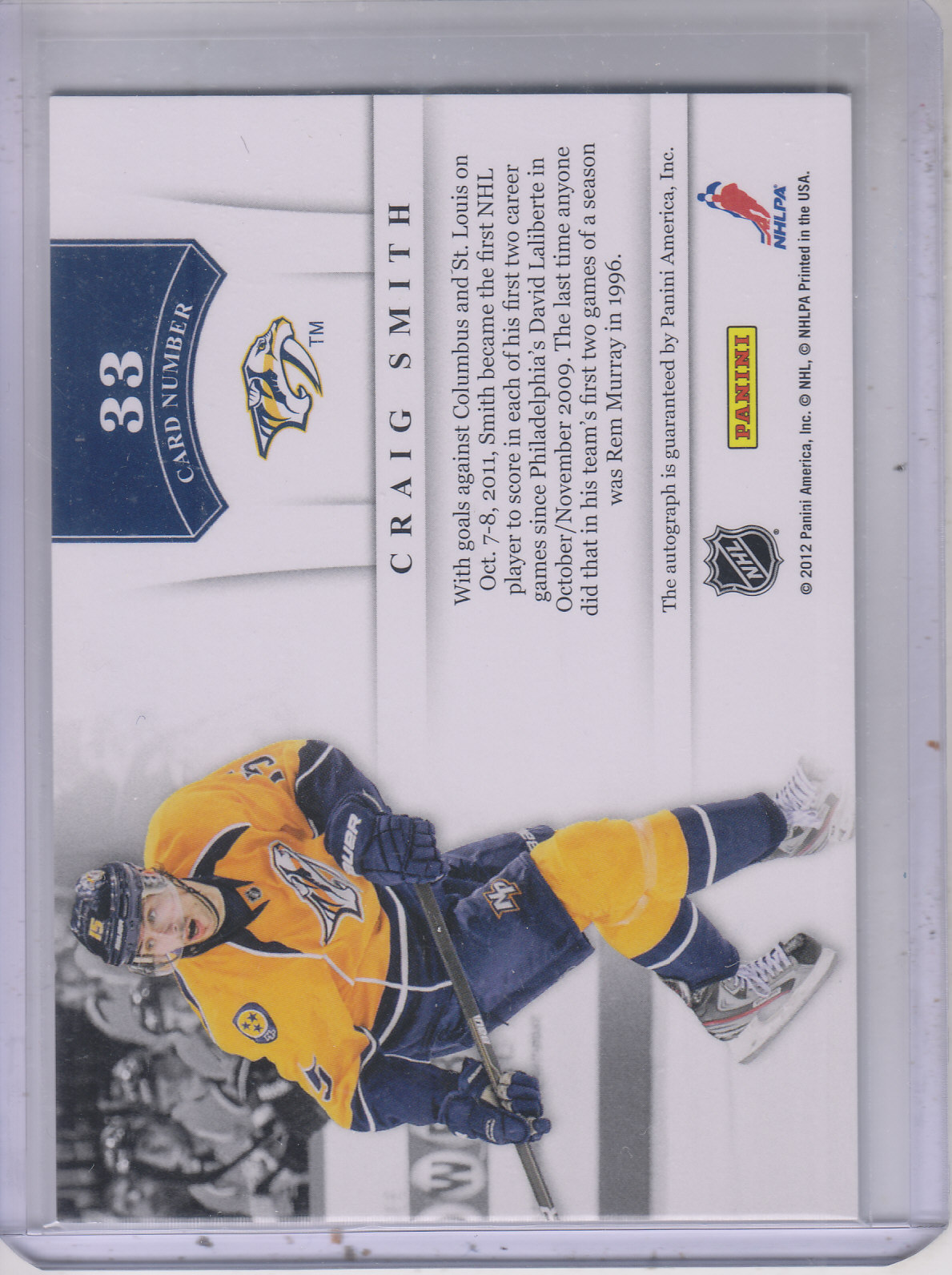 2011-12 Panini Contenders NHL Ink #33 Craig Smith back image