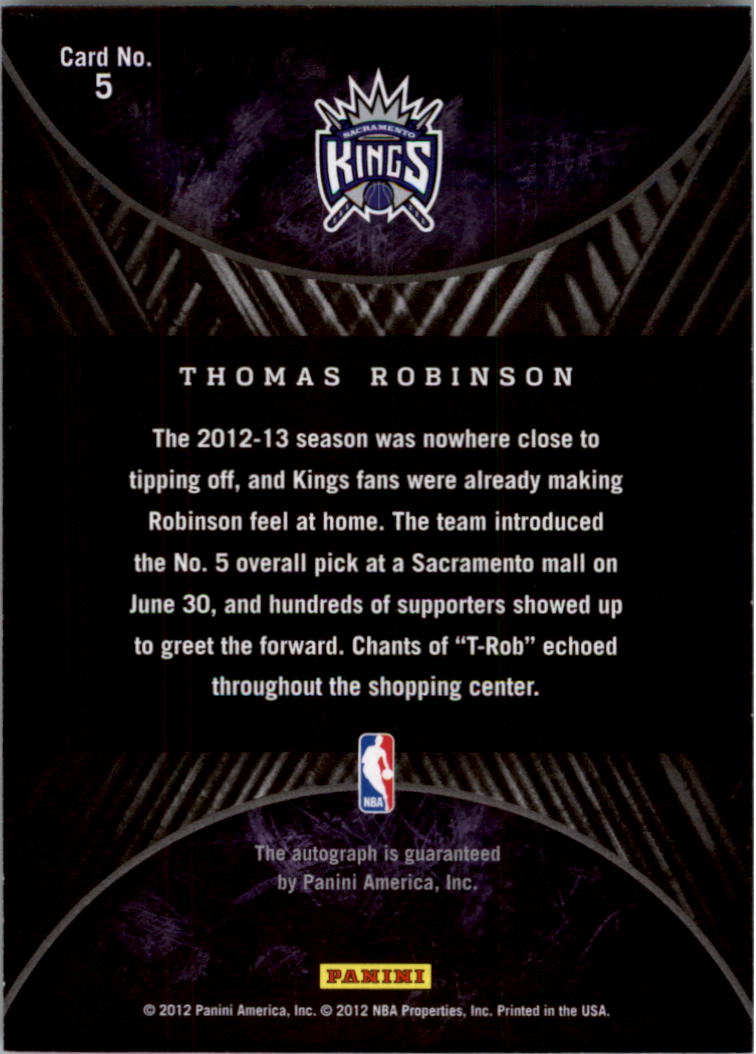 2011-12 Panini Past and Present 2012 Draft Pick Redemptions #5 Thomas Robinson back image