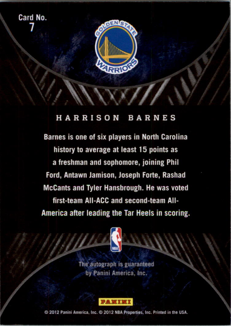 2011-12 Panini Past and Present 2012 Draft Pick Redemptions #7 Harrison Barnes back image