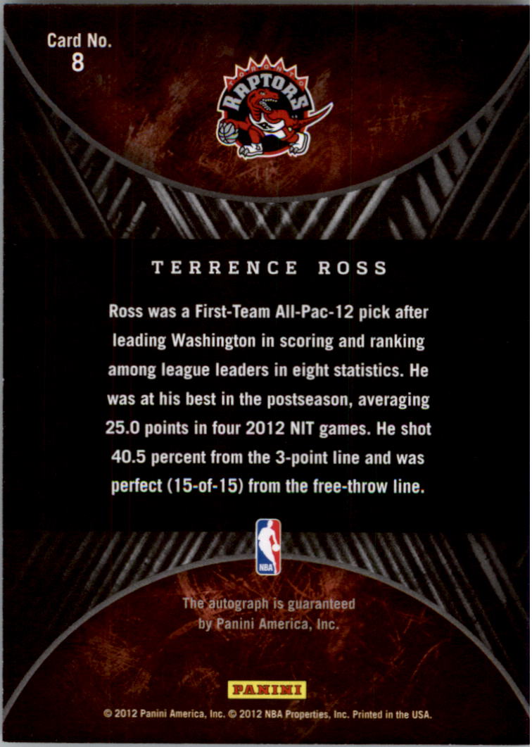 2011-12 Panini Past and Present 2012 Draft Pick Redemptions #8 Terrence Ross back image