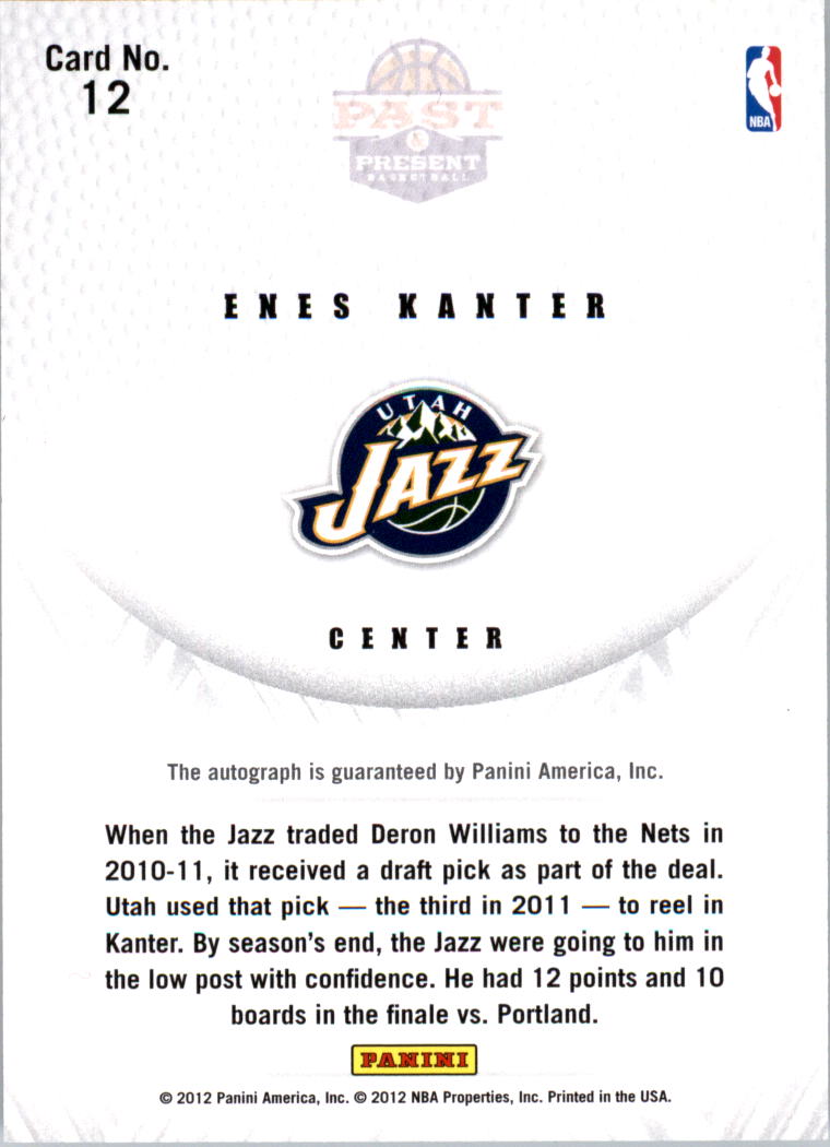 2011-12 Panini Past and Present 2011 Draft Pick Redemptions Autographs #XRCW Enes Kanter back image