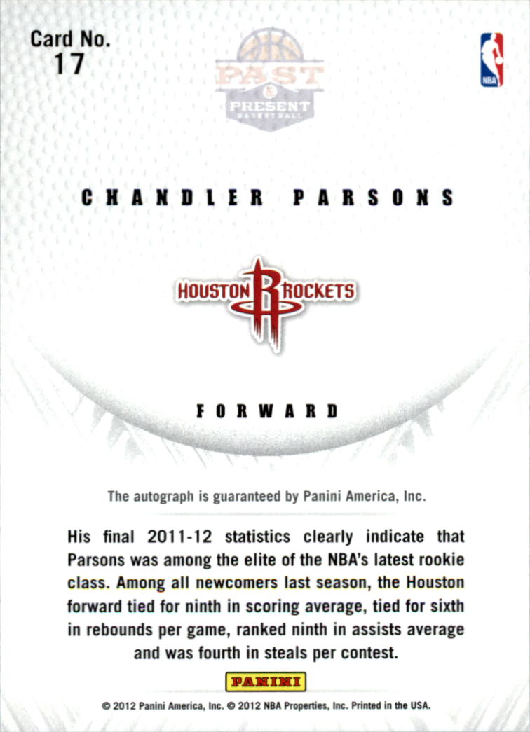 2011-12 Panini Past and Present 2011 Draft Pick Redemptions Autographs #XRCZ Chandler Parsons back image