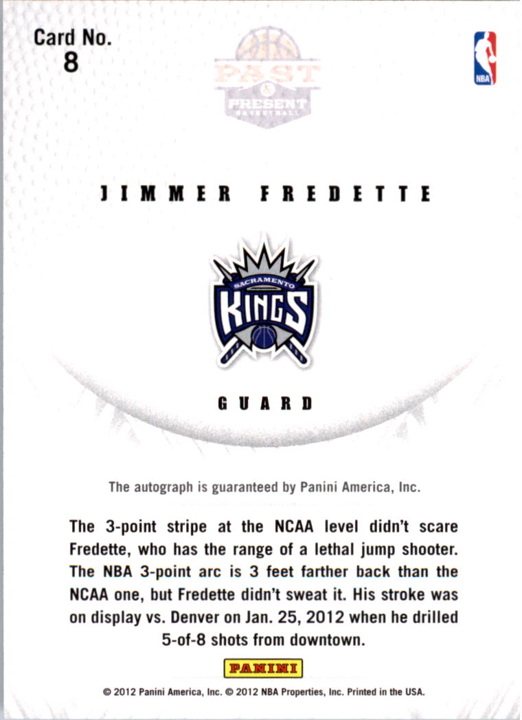 2011-12 Panini Past and Present 2011 Draft Pick Redemptions Autographs #XRCHH Jimmer Fredette back image