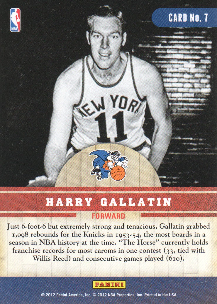 2011-12 Panini Past and Present Changing Times #7 Harry Gallatin back image