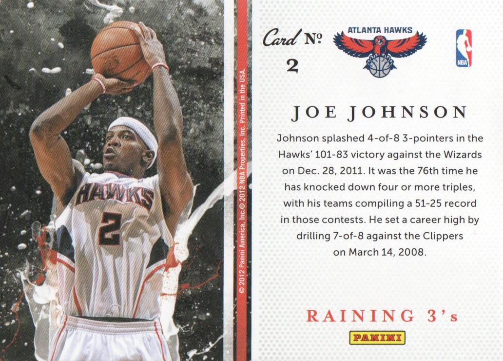 2011-12 Panini Past and Present Raining 3's #2 Joe Johnson back image
