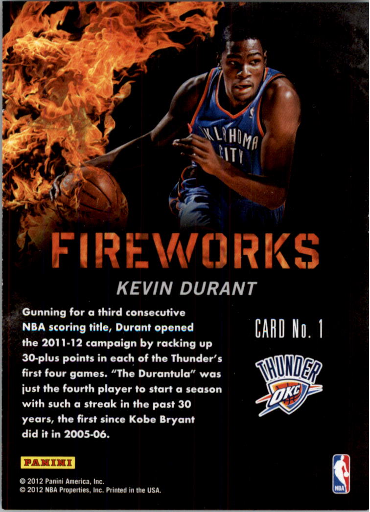 2011-12 Panini Past and Present Fireworks #1 Kevin Durant back image