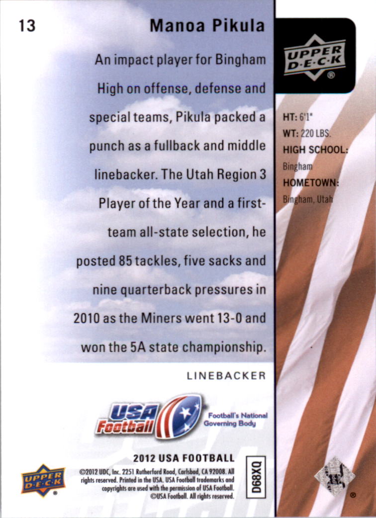 2011-12 Upper Deck USA Football #13 Manoa Pikula back image