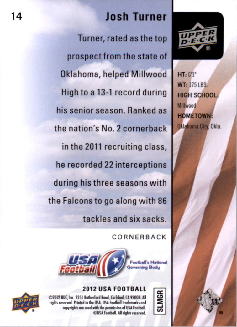 2011-12 Upper Deck USA Football #14 Josh Turner back image
