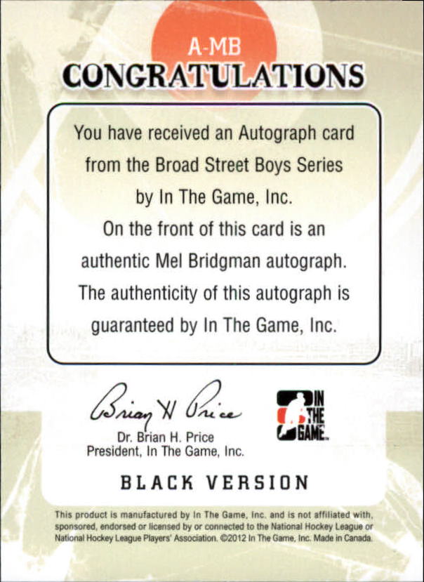 2011-12 ITG Broad Street Boys Autographs #AMB Mel Bridgman back image