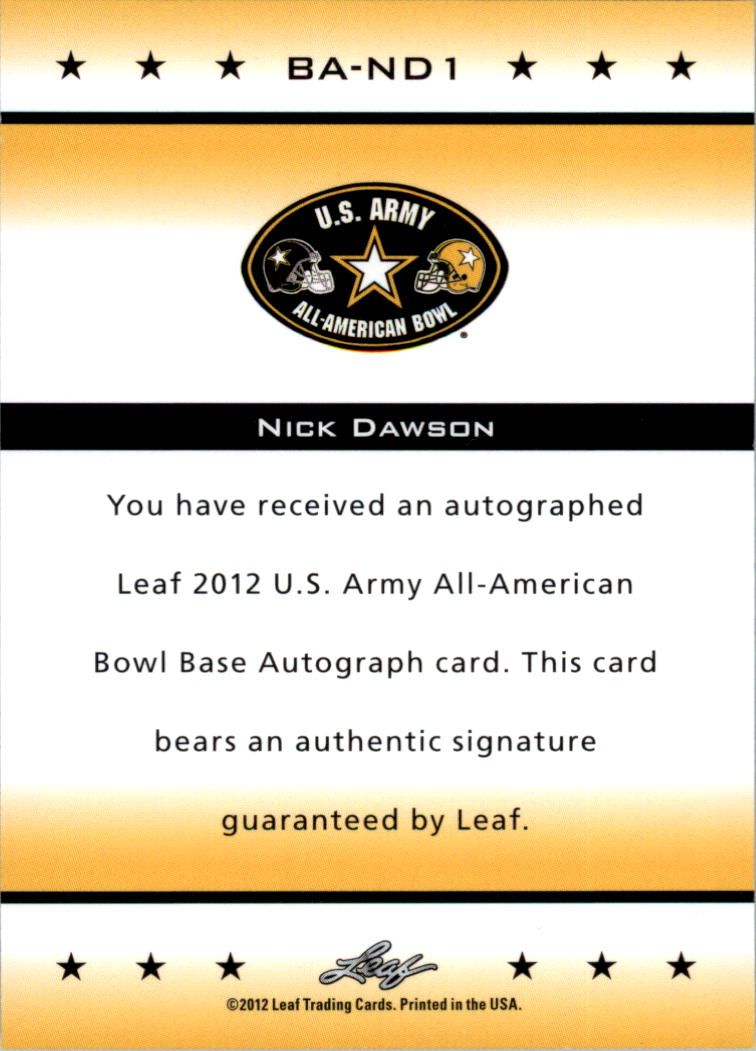 2012 Leaf Army All-American Bowl #BAND1 Nick Dawson back image