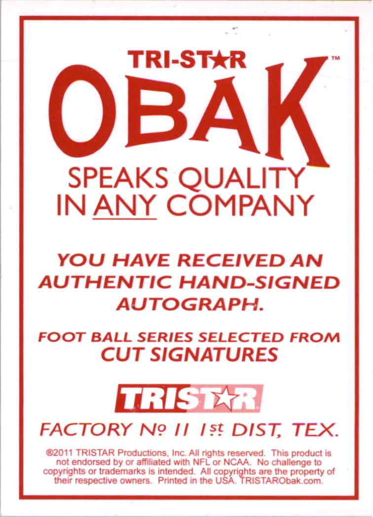 2011 TRISTAR Obak Cut Signatures Green #4 Terry Baker back image