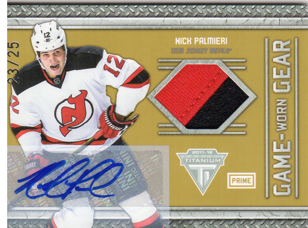 2011-12 Panini Titanium Game Worn Gear Autographs Prime #99 Nick Palmieri/25