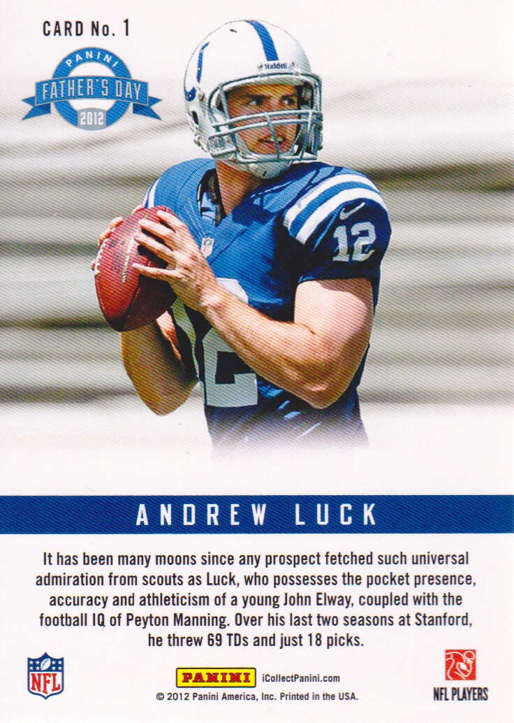2012 Panini Father's Day Rookies #1 Andrew Luck back image