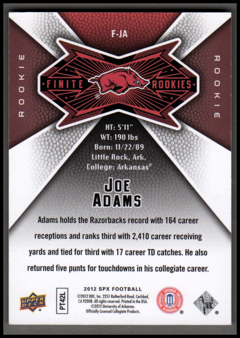 2012 SPx Finite Rookies #FJA Joe Adams/499 back image