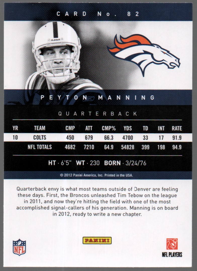 2012 Prestige #82 Peyton Manning back image