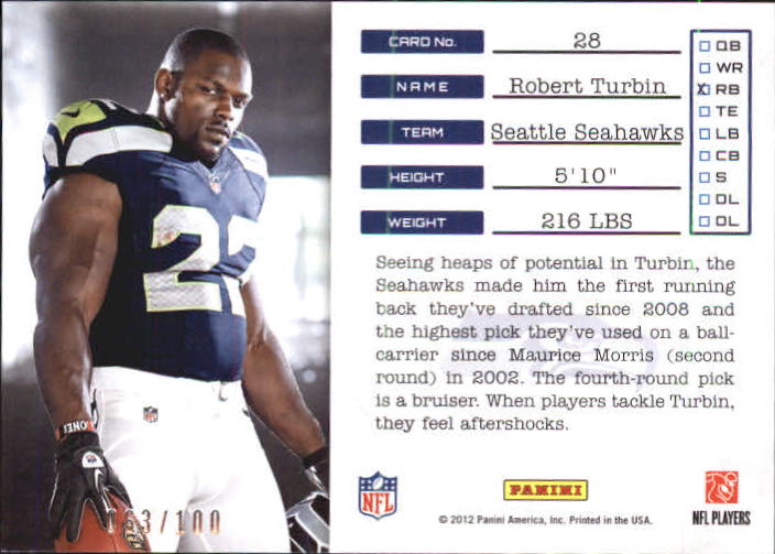 2012 Prestige NFL Draft Tickets Holokote #28 Robert Turbin back image