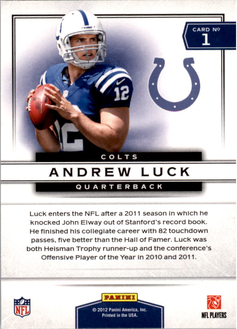 2012 Prestige Prestigious Picks #1 Andrew Luck back image