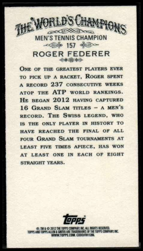 2012 Topps Allen and Ginter Mini Black #157 Roger Federer back image