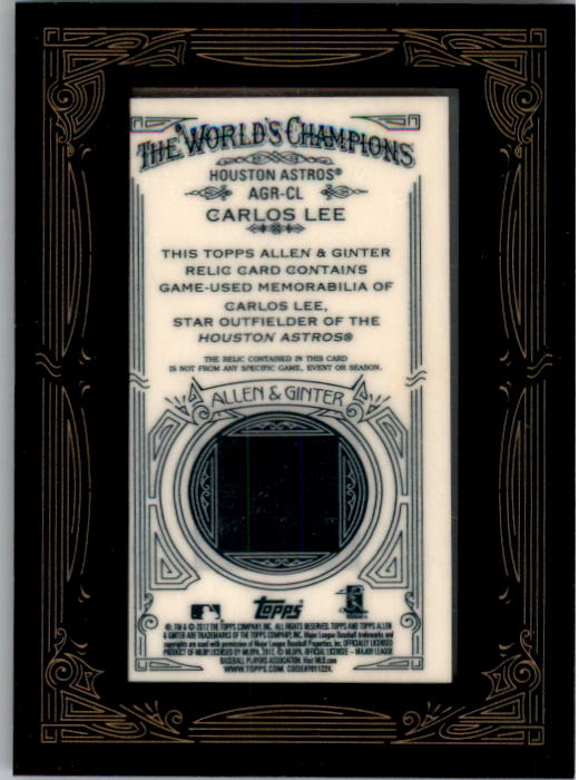 2012 Topps Allen and Ginter Relics #CL Carlos Lee back image
