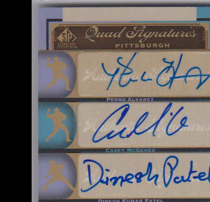 2012 Sp Signature Quad Signatures Pit15 Pedro Alvarez Casey Mcgehee Dinesh Kumar Patel Rinku Singh D Nm Mt