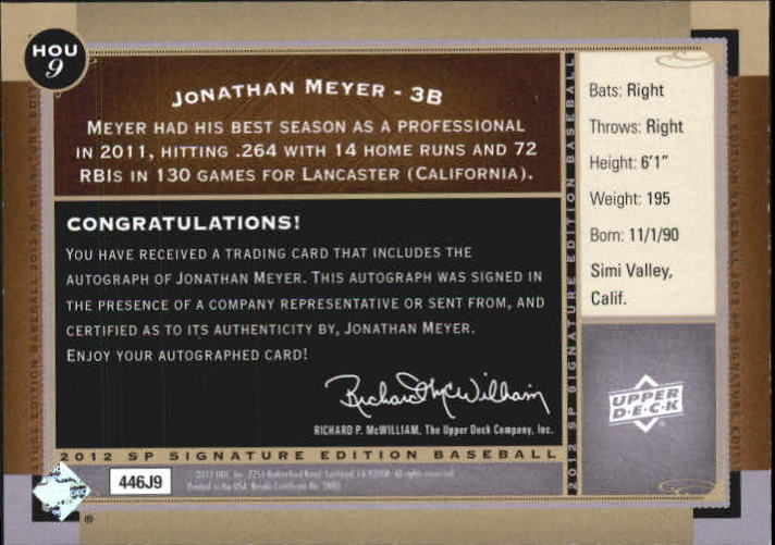 2012 SP Signature #HOU9 Jonathan Meyer F back image
