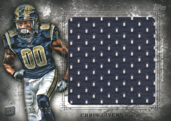 2012 Topps Inception Rookie Relics Jumbo Swatch #JRCGI Chris Givens/165
