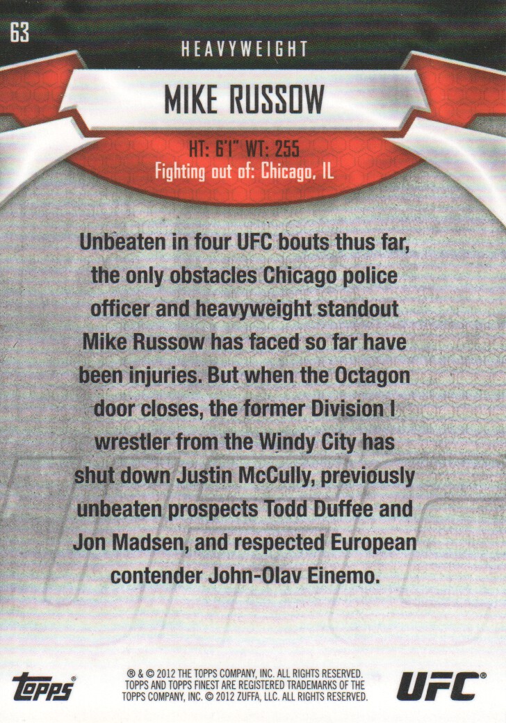 2012 Finest UFC BASE MMA Cards Pick from List - Bild 17 von 31