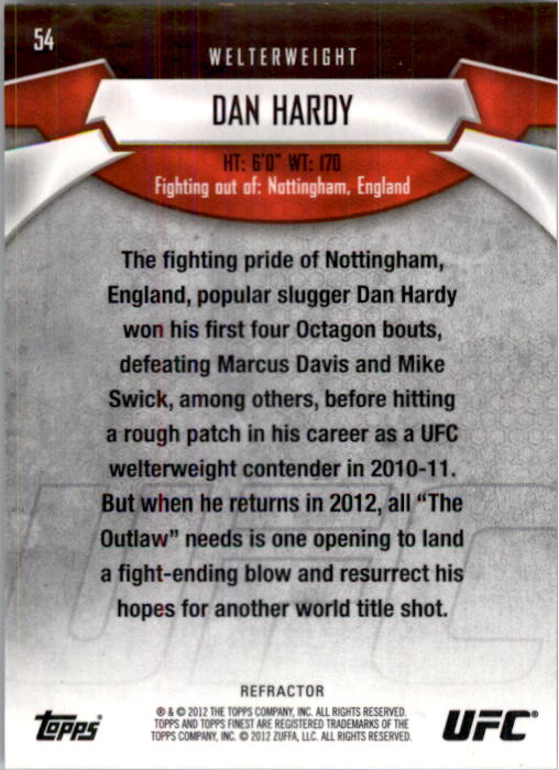 2012 Finest UFC X-Fractors #54 Dan Hardy back image