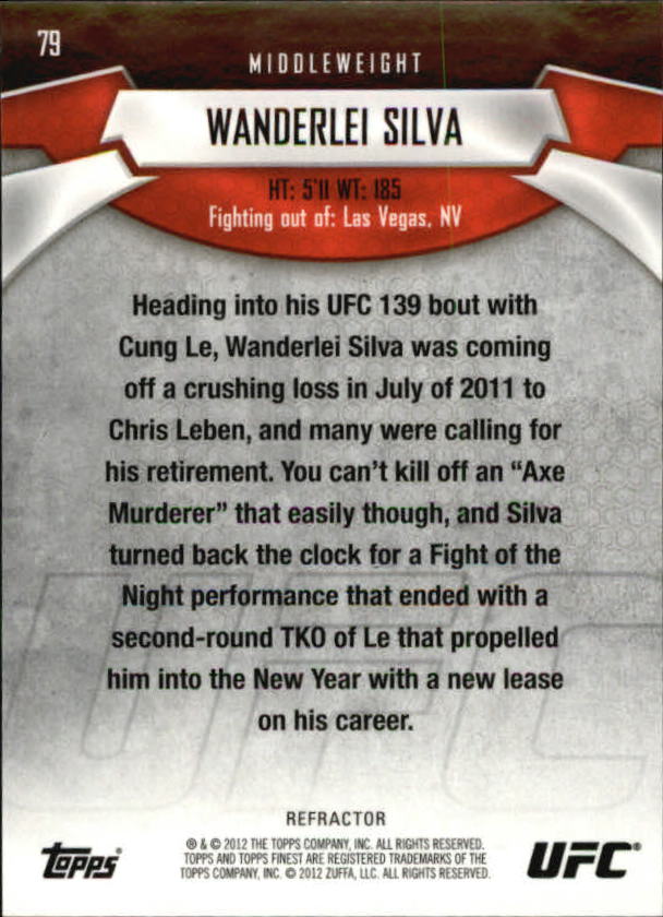 2012 Finest UFC Refractors Gold #79 Wanderlei Silva back image
