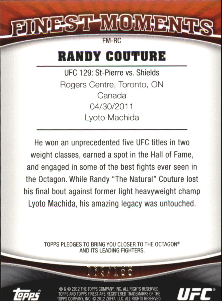 2012 Finest UFC Finest Moments X-Fractors #FMRC Randy Couture back image