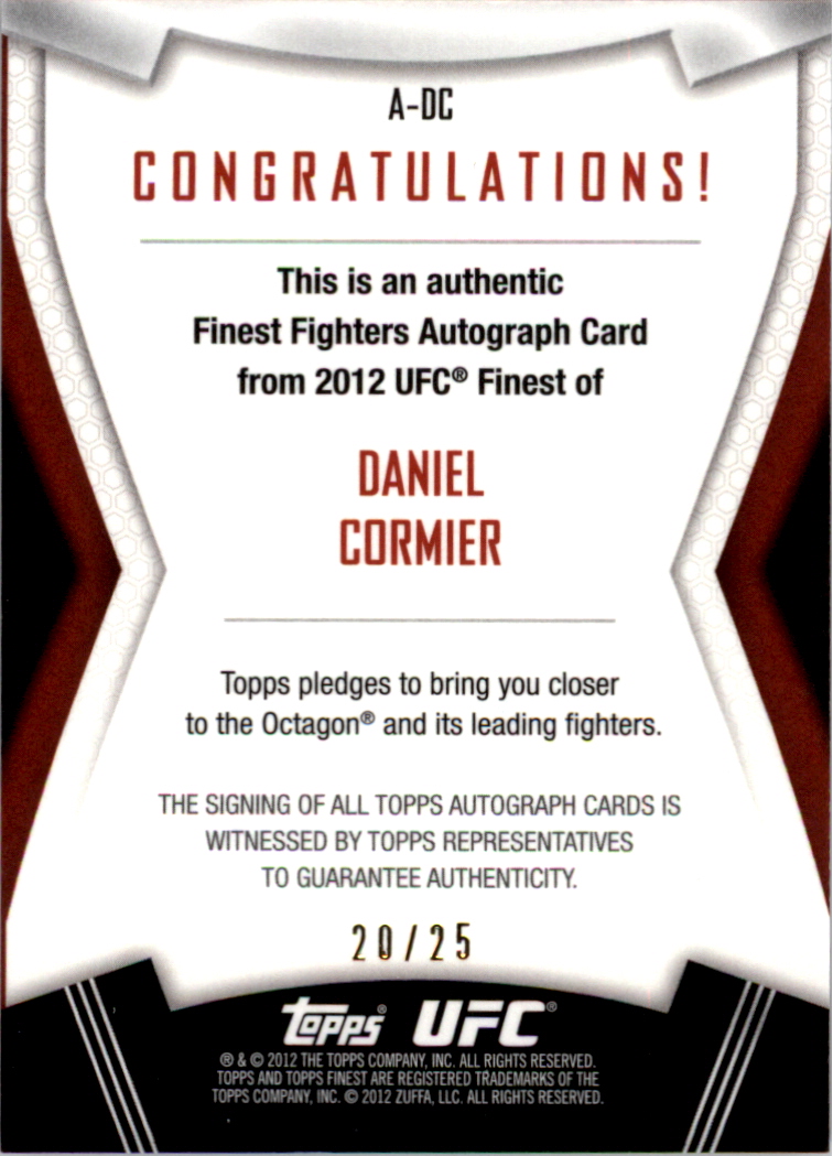 2012 Finest UFC Autographs Refractors Gold #ADC Daniel Cormier back image