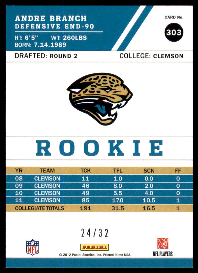 2012 Score Artist's Proof #303 Andre Branch back image