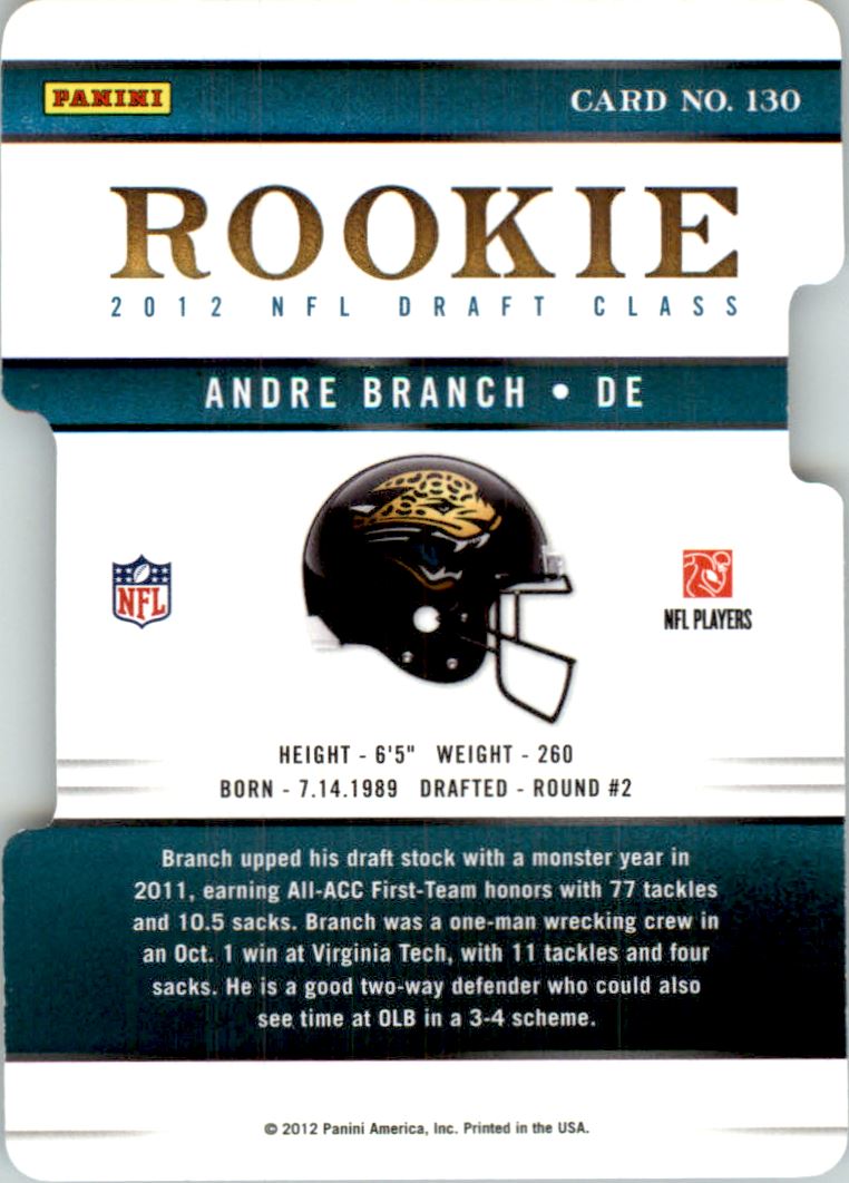 2012 Elite Status #130 Andre Branch/40 back image