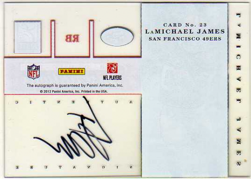 2012 Elite Rookie Inscriptions Black Ink #23 LaMichael James/40* back image