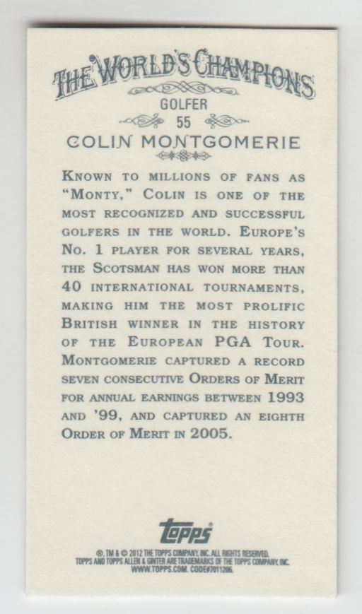 2012 Topps Allen and Ginter Mini Gold Border #55 Colin Montgomerie back image