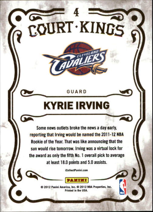 2012 Panini National Convention Kings VIP #4 Kyrie Irving back image