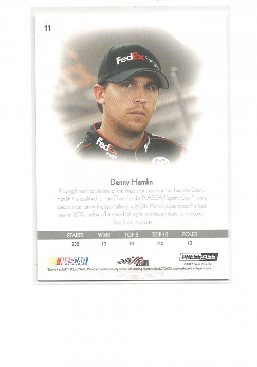 2012 Press Pass Showcase Red #11 Denny Hamlin back image