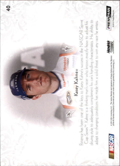 2012 Press Pass Showcase Red #40 Kasey Kahne EE back image